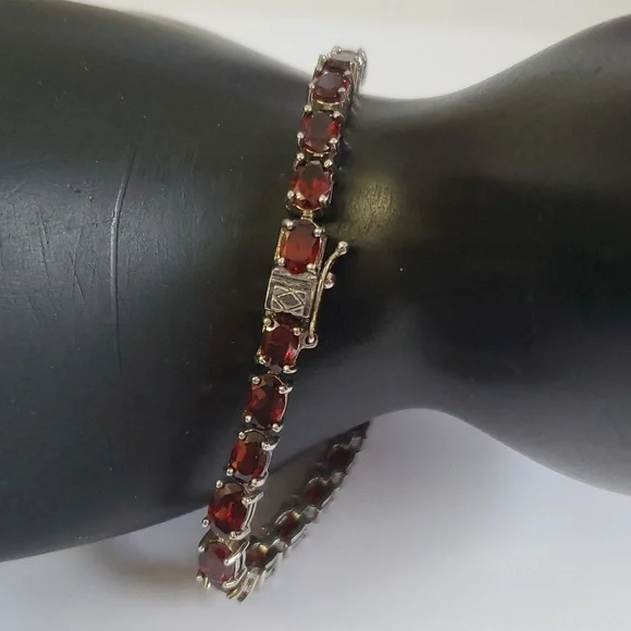 Sterling Silver 925 Deep Garnet Tennis Bracelet - Picture 1 of 10